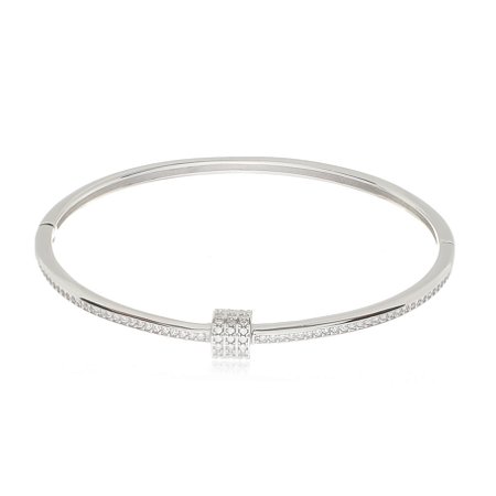 Bracelete cravejado de zirconia cristal banho em rodio branco