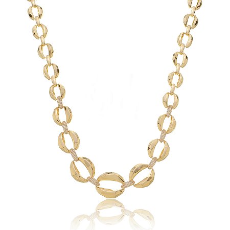 Colar de corrente com zirconia cristal banho em ouro 18k