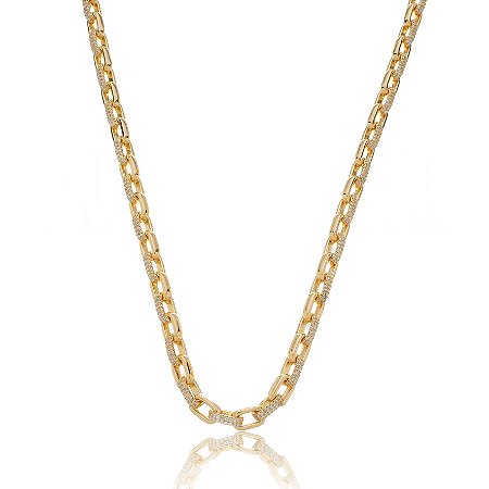 Colar de corrente com zirconia cristal banho em ouro 18k
