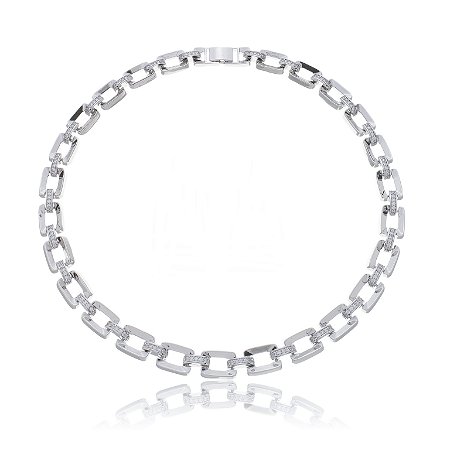 Colar de corrente cravejado com zirconia cristal banho em rodio branco