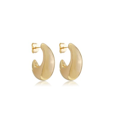 Brinco de argola dourado liso banho em ouro 18k