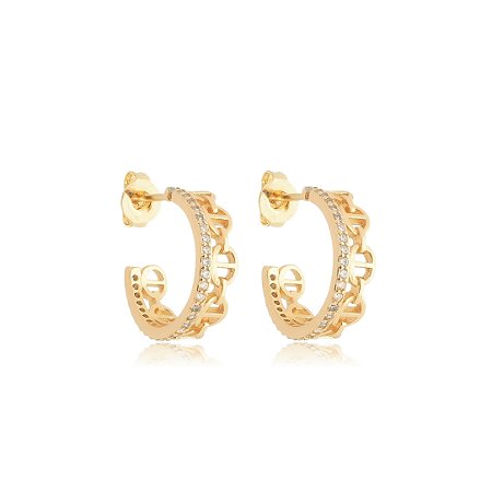Brinco de argola com zirconia cristal banho em ouro 18k