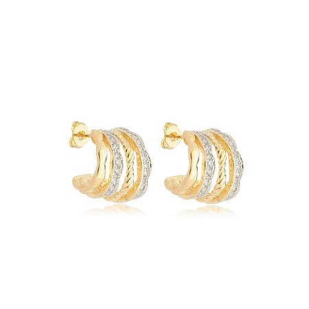 Brinco de argola com zirconia cristal banho em ouro 18k