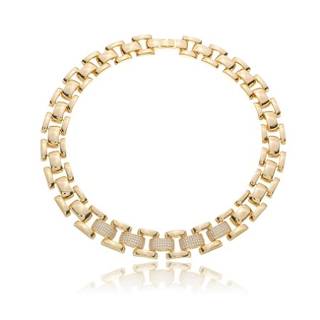 Colar de corrente com zirconia cristal banho em ouro 18k