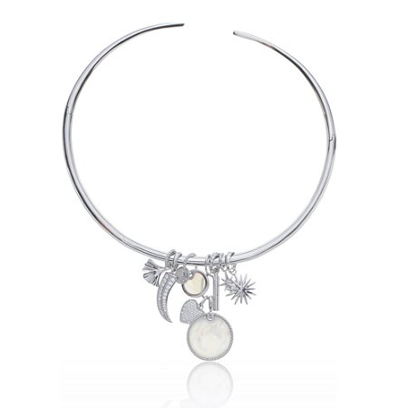 Colar de aro com pingente cravejado de zirconia cristal banho em rodio branco