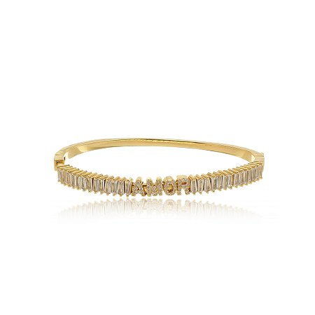 Bracelete com zirconia escrito amor cristal banho em ouro 18k