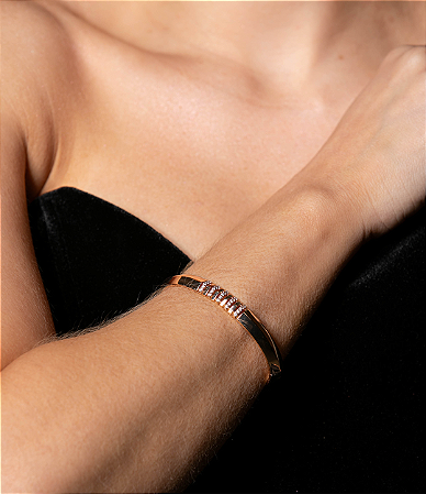 Bracelete cravejado de zirconia cristal banho em ouro 18k