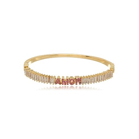 Bracelete cravejado de zirconia cristal banho em ouro 18k