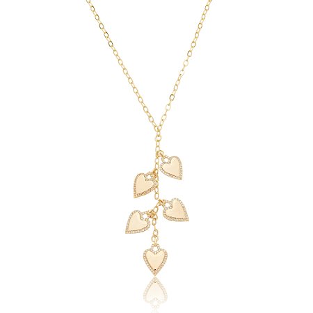 Colar de coração cravejado com zirconia cristal banho em ouro 18k