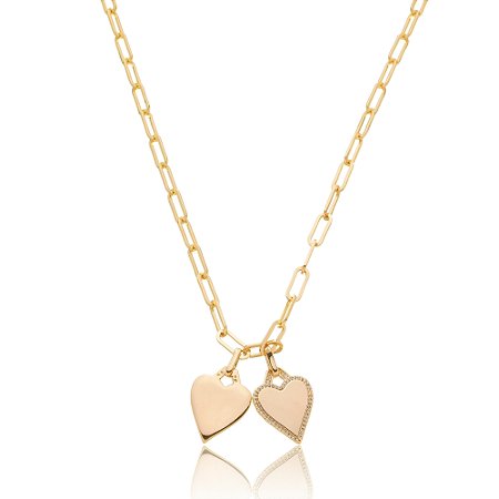 Colar de coração cravejado com zirconia cristal banho em ouro 18k