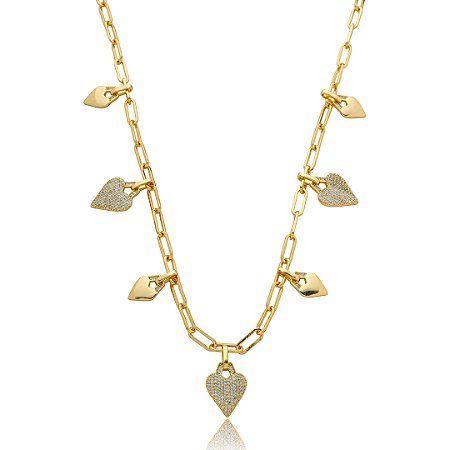 Colar de coração cravejado com zirconia cristal banho em ouro 18k
