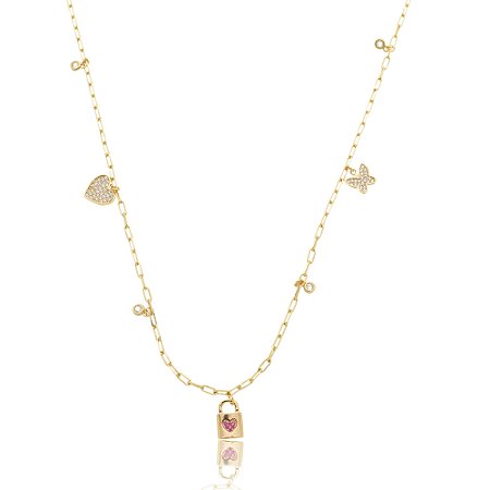 Colar cravejado de zirconia cristal banho em ouro 18k