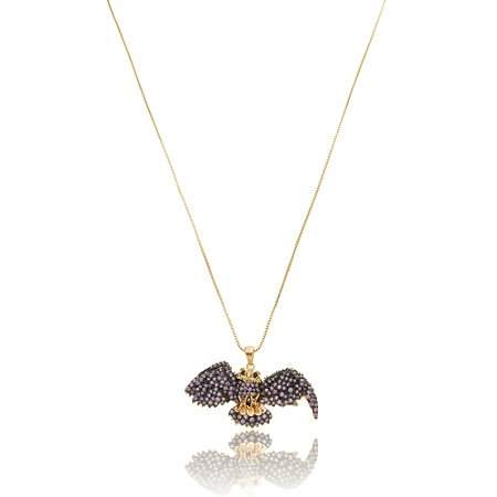 Colar com pingente cravejado de zirconia ametista banho em ouro 18k