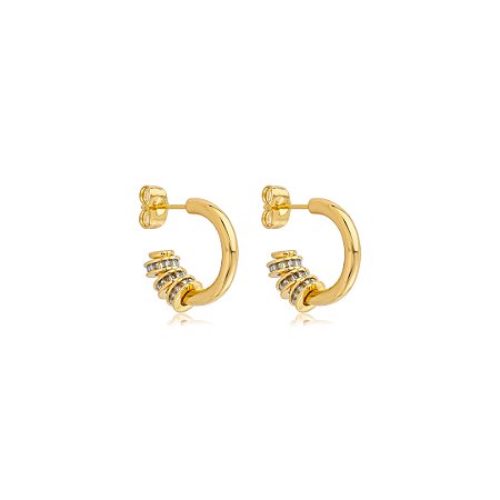 Brinco de argola com pingentes cravejados de zircônia cristal banho em ouro 18k