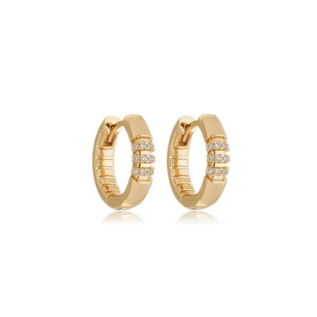 Brinco de argola cravejado de zirconia cristal banho em ouro 18k