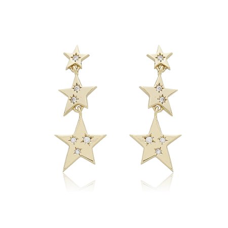 Brinco de base cravejado de zirconia cristal banho em ouro 18k