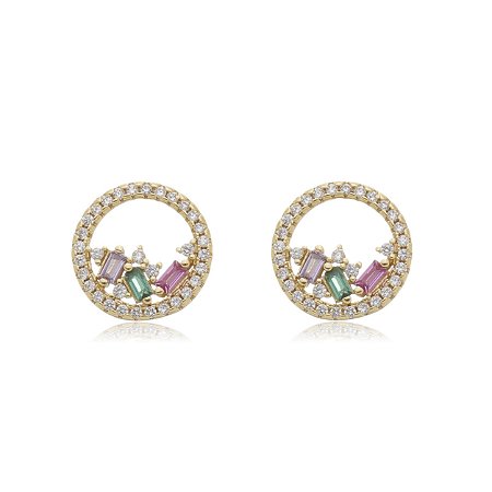 Brinco de base cravejado de zirconia cristal banho em ouro 18k