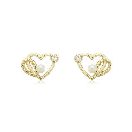 Brinco de perola cravejado de zirconia cristal banho em ouro 18k