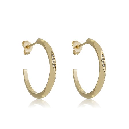 Brinco de argola cravejado de zirconia cristal banho em ouro 18k
