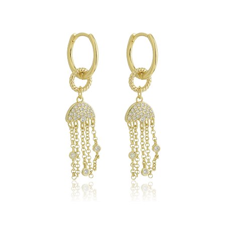 Brinco de argola cravejado de zirconia cristal banho em ouro 18k
