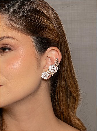 Brinco ear cuff cravejado de zircônia cristal banho em ouro 18k