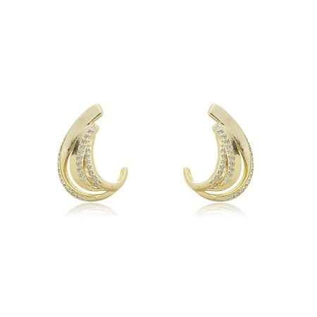 Brinco de argola cravejado de zirconia cristal banho em ouro 18k