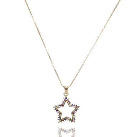 Colar com pingente cravejado de zirconia colorida banho em ouro 18k