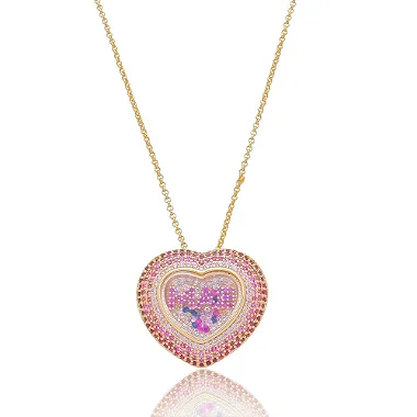 Colar com pingente cravejado de zirconia colorida banho em ouro 18k