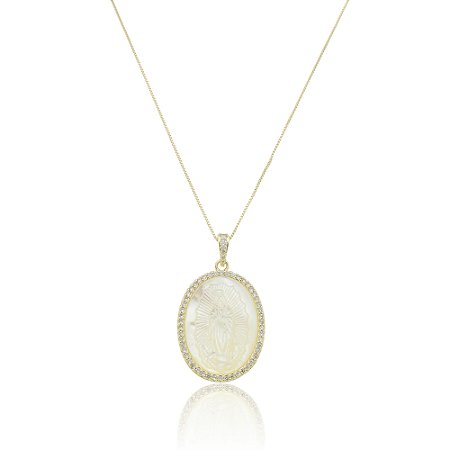 Colar de madreperola cravejado banho em ouro 18k