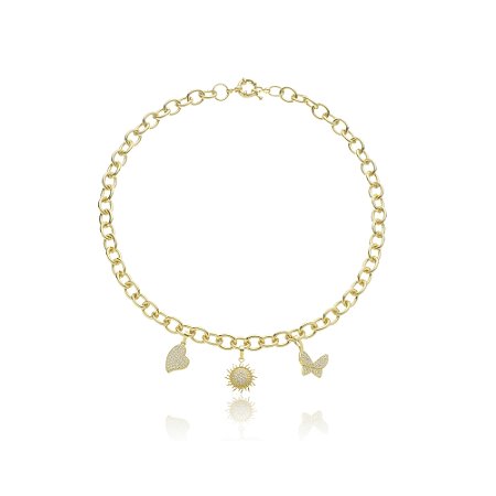 Colar com pingente cravejado de zirconia cristal banho em ouro 18k