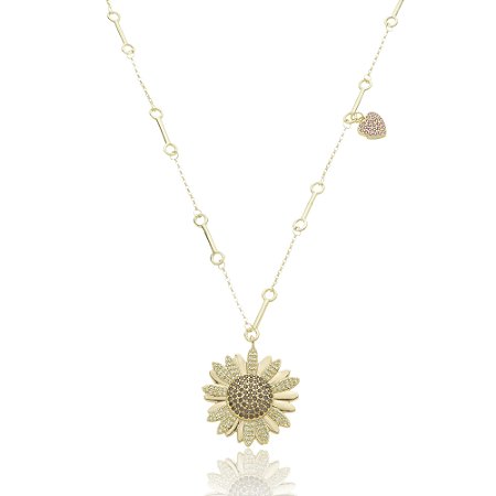 Colar com pingente cravejado de zirconia cristal banho em ouro 18k