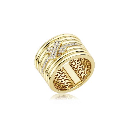 Anel dourado com zircônia cristal banho em ouro 18k
