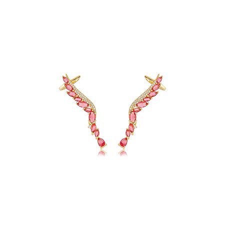 Brinco ear cuff cravejado de zircônia rubi banho em ouro 18k