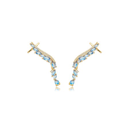 Brinco ear cuff cravejado de zircônia topázio banho em ouro 18k