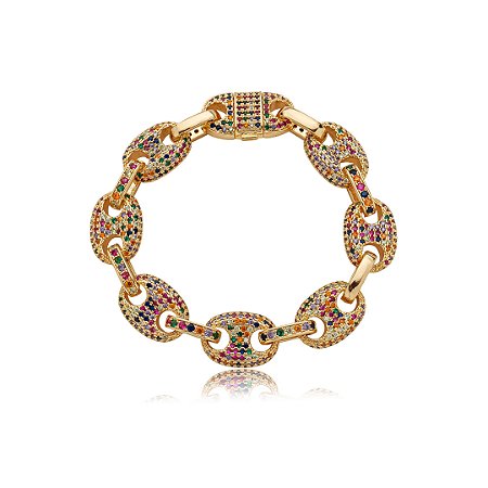 Pulseira cravejada de zirconia rainbow banho em ouro 18k