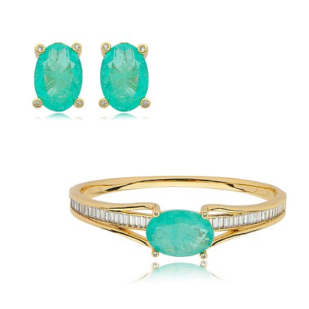 Conjunto brinco e bracelete cravejado de zirconia e pedra fusion banho em ouro 18k