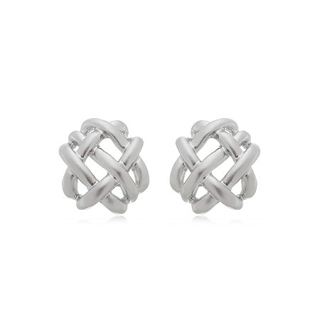 Brinco Liso Acetinado em Banho Ródio Branco
