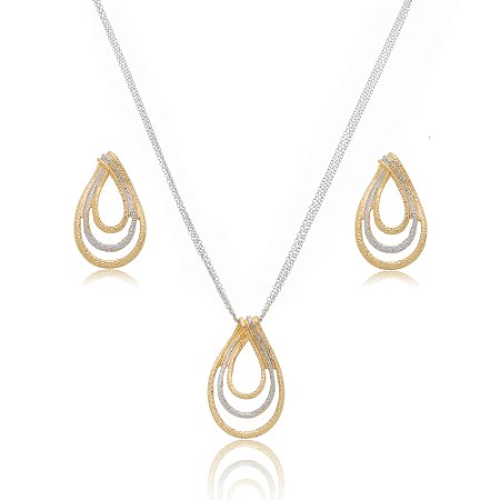 Conjunto de brinco e colar acetinado em banho duplo