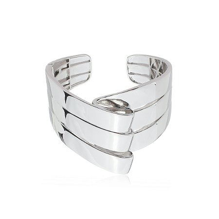 Bracelete luxo liso com banho em rodio branco