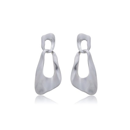 Brinco Liso Acetinado em Banho Ródio Branco