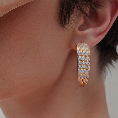 Brinco Cravejado Zircônia Cristal Banho Ouro 18K