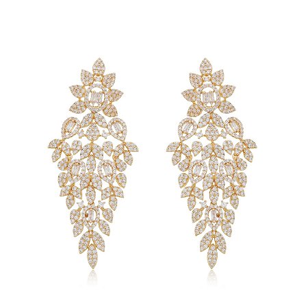 Brinco dourado cravejado com zirconias banho em ouro 18K