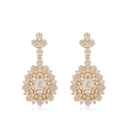 Brinco dourado cravejado com zirconia banho em ouro 18K