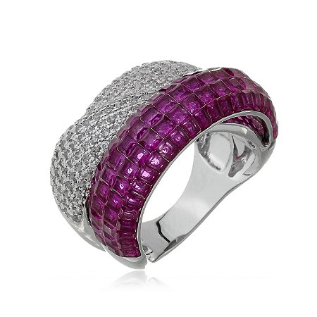 Anel cravejado com zirconia pink banho em ródio branco