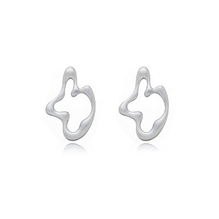 Brinco liso acetinado banho em ródio branco