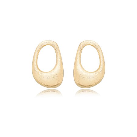 Brinco dourado liso acetinado banho em Ouro 18K