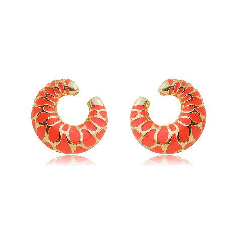 Brinco esmaltado liso banho em ouro 18k
