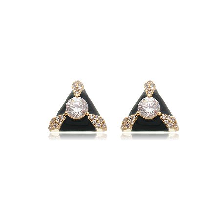 Brinco esmaltado com zirconia cristal banho em ouro 18k