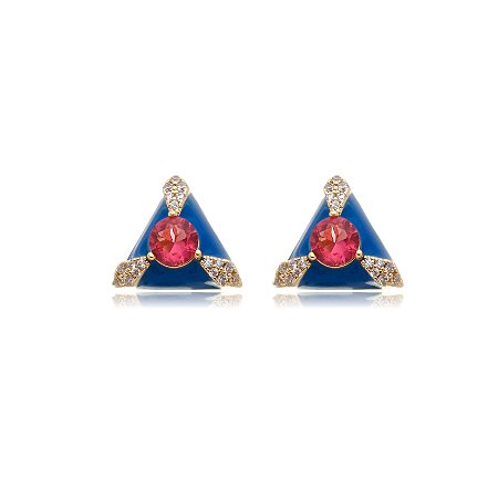 Brinco esmaltado com zirconia rubi banho em ouro 18k