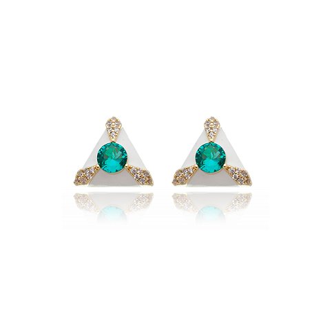 Brinco esmaltado com zirconia turquesa banho em ouro 18k